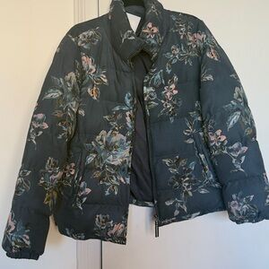 Anthropologie Dark Floral Puffer Jacket
